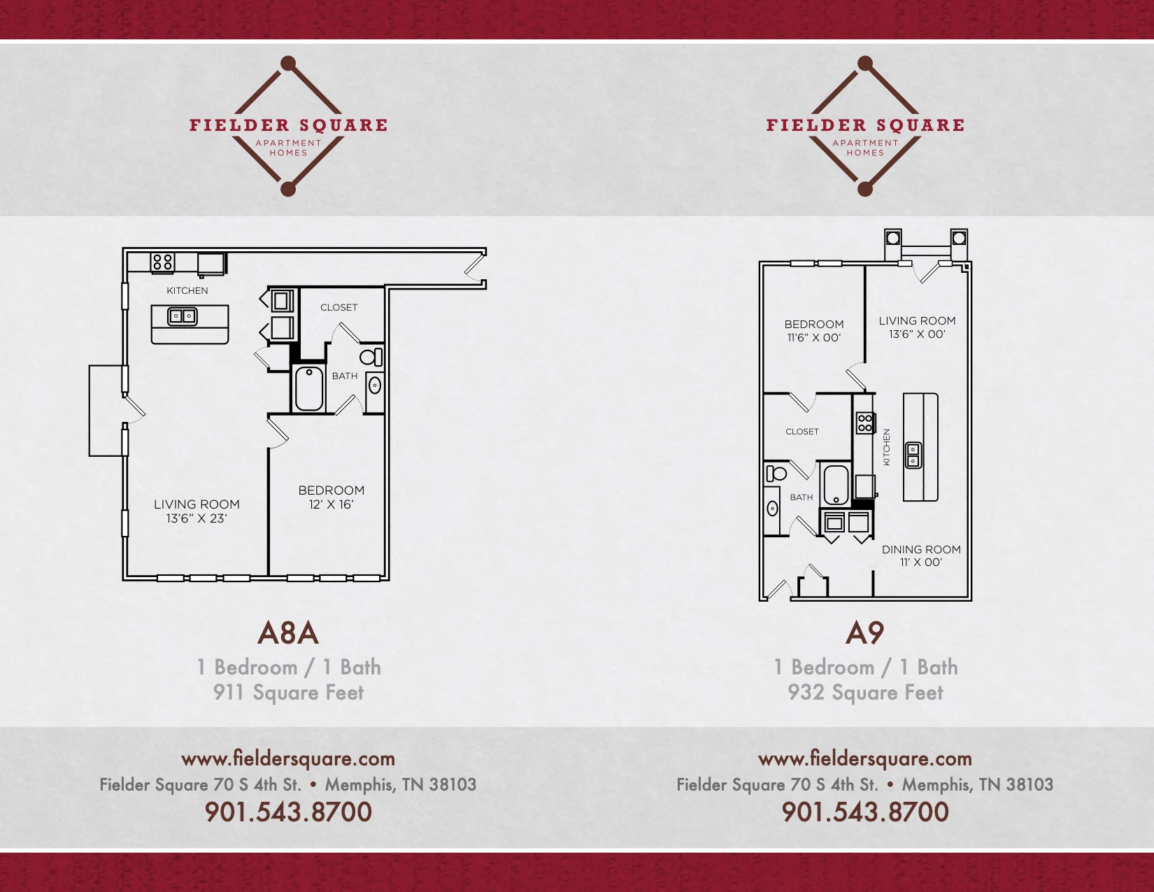 Floor plan for 1 bed, 1 bath, 950 sqft